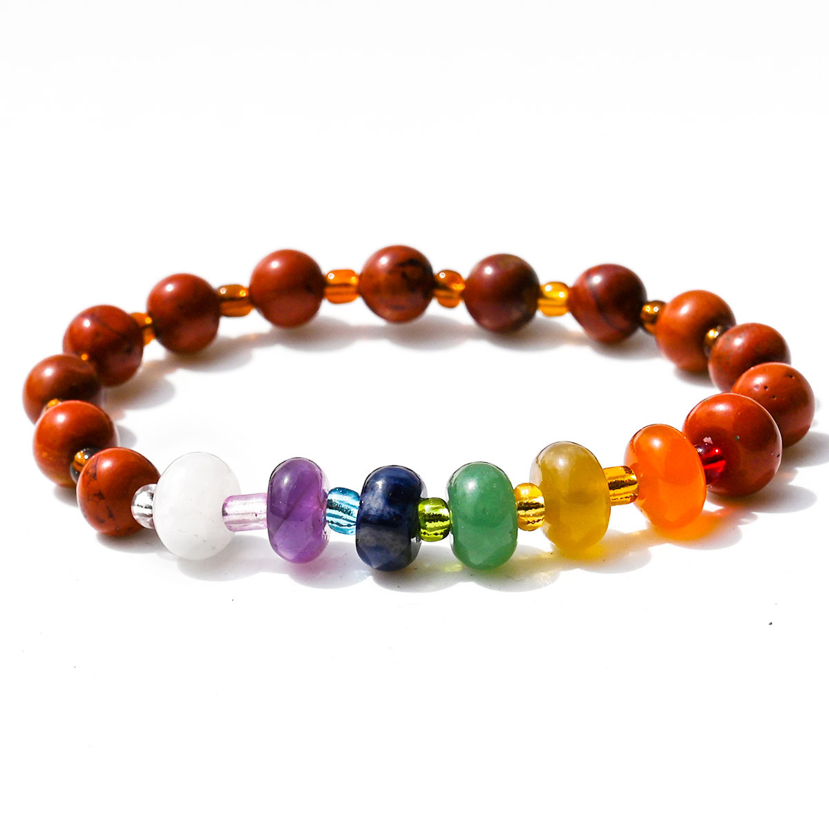 7:Red jasper round beads + abacus rainbow stone