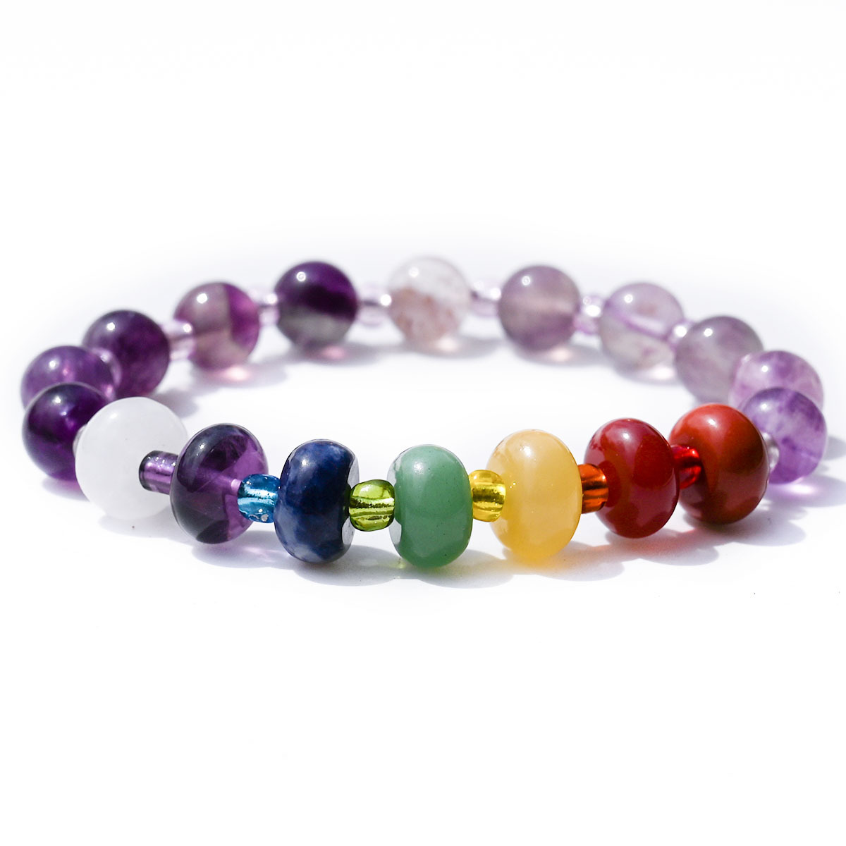 13:Amethyst round beads + abacus rainbow stone