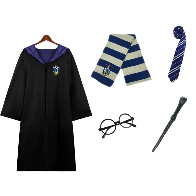 Blue cloak   tie   scarf   glasses   wand