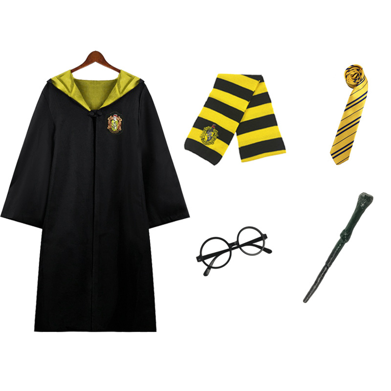 Yellow cloak   tie   scarf   glasses   wand
