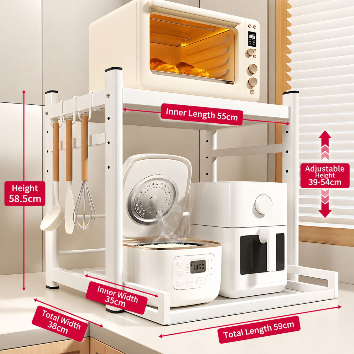 Cream white [pull-out style. 55cm] - comes with hooks, stable and wobble-free