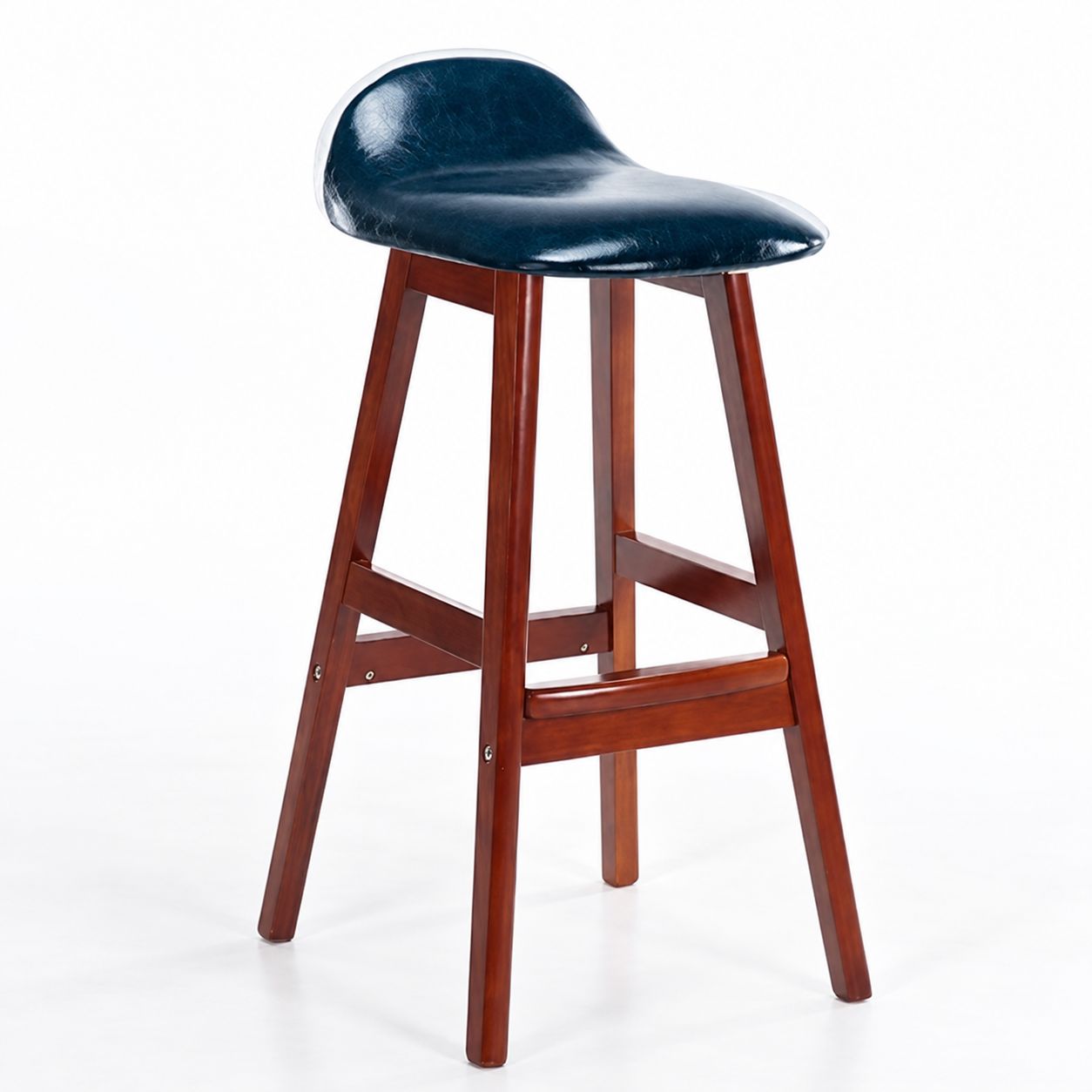 Brown wooden frame dark blue leather