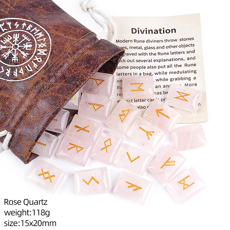 6:Pink Crystal Rune Set (Leather Pouch + Instruction Manual)