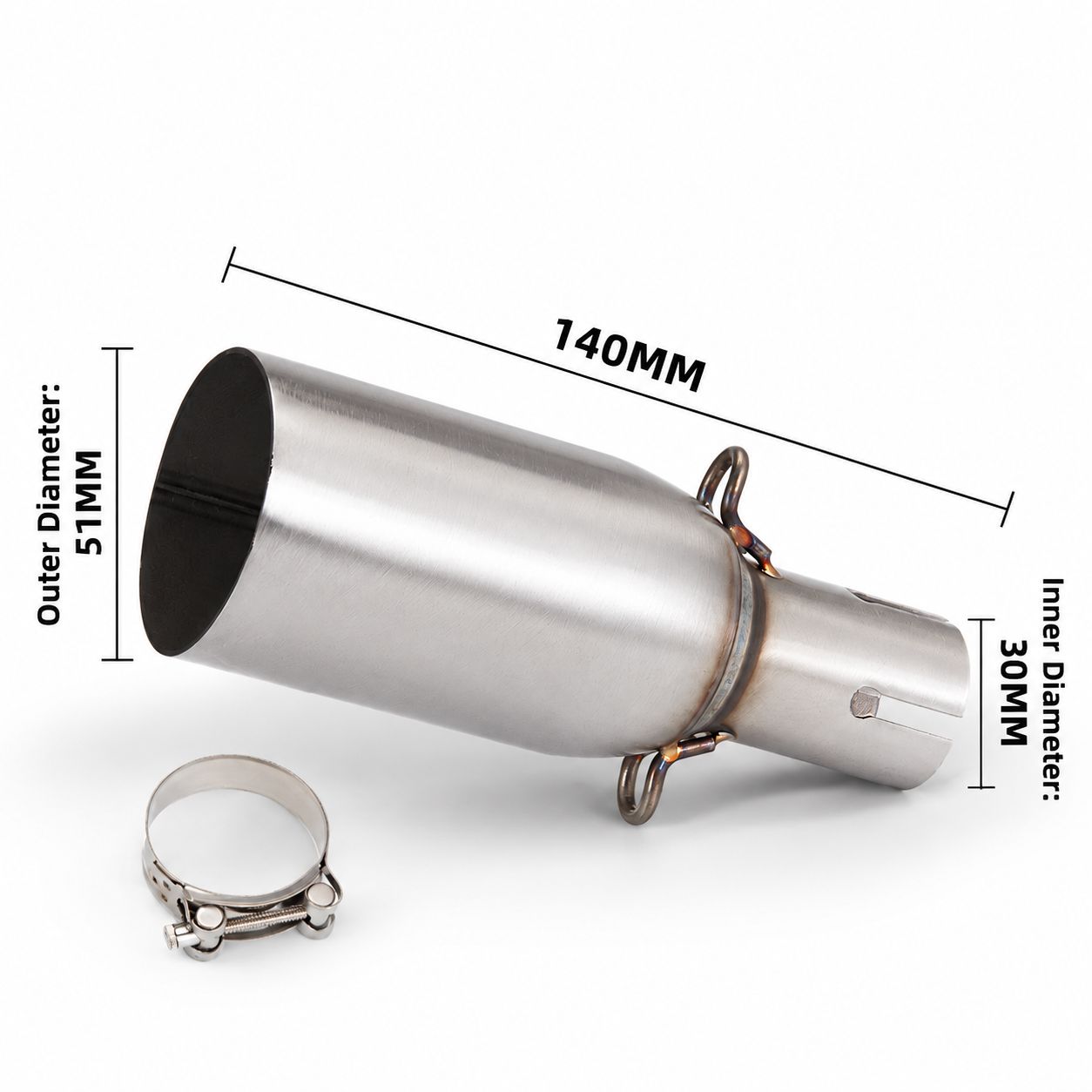 30mm inner diameter (connected to 51mm tail section)