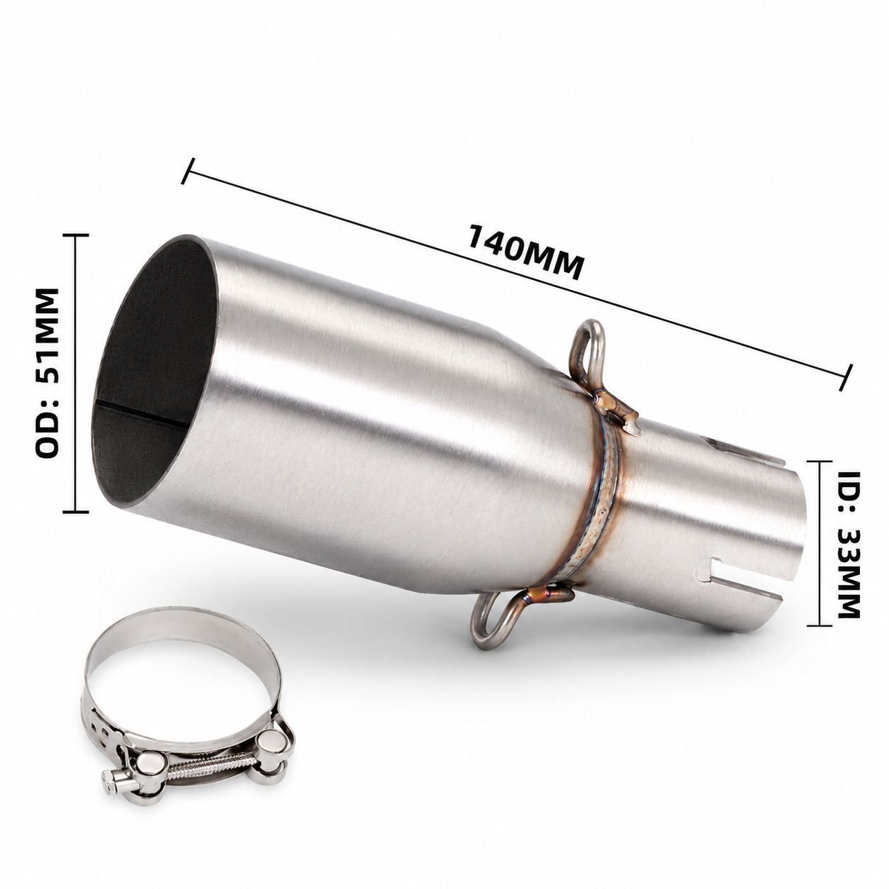 33mm inner diameter (connected to 51mm tail section)