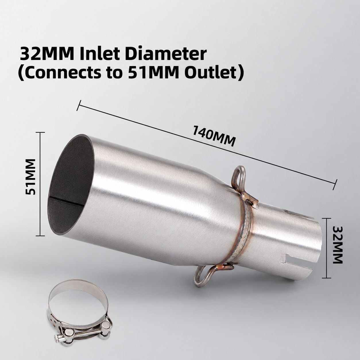 32mm inner diameter (connected to 51mm tail section)