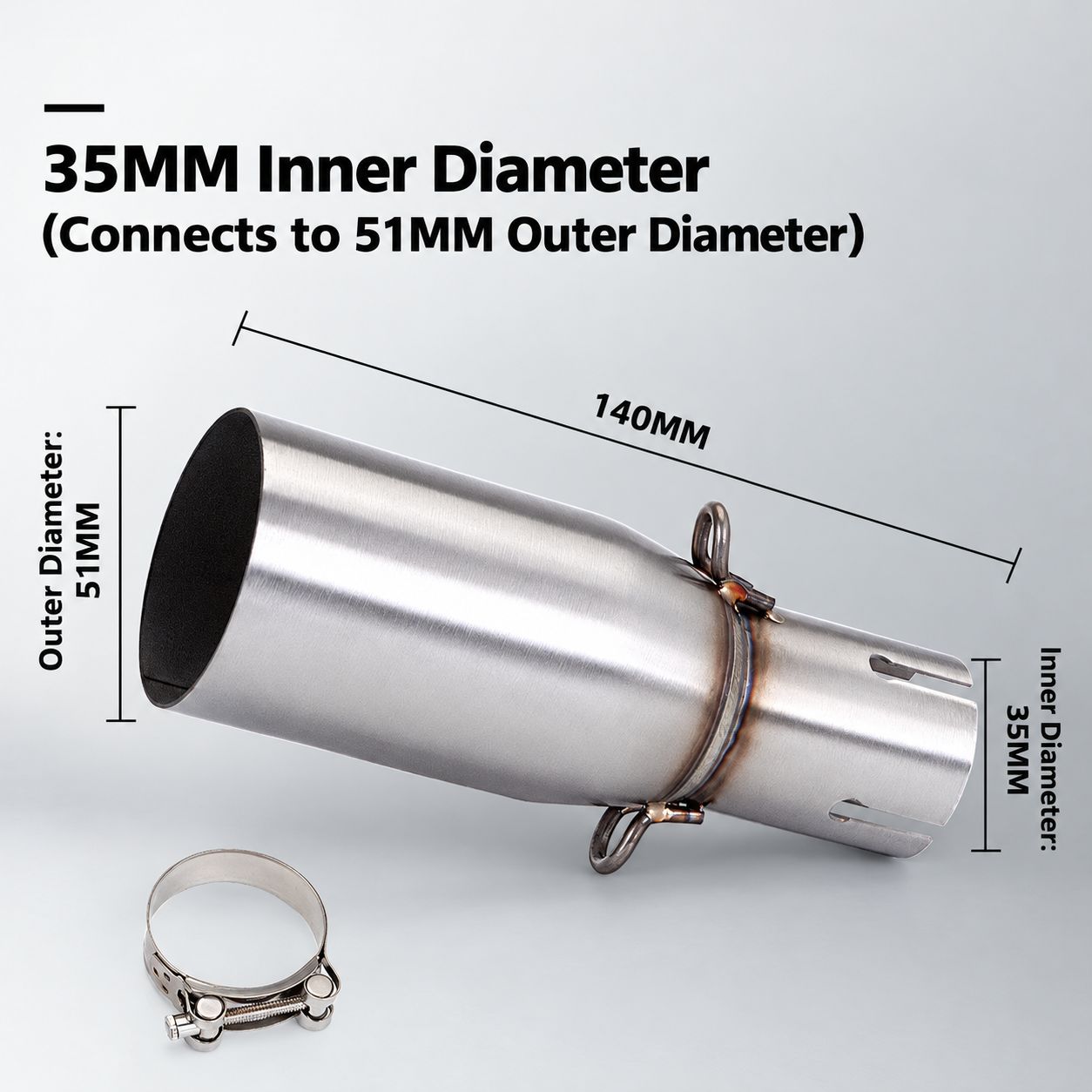 35mm inner diameter (connected to 51mm tail section)