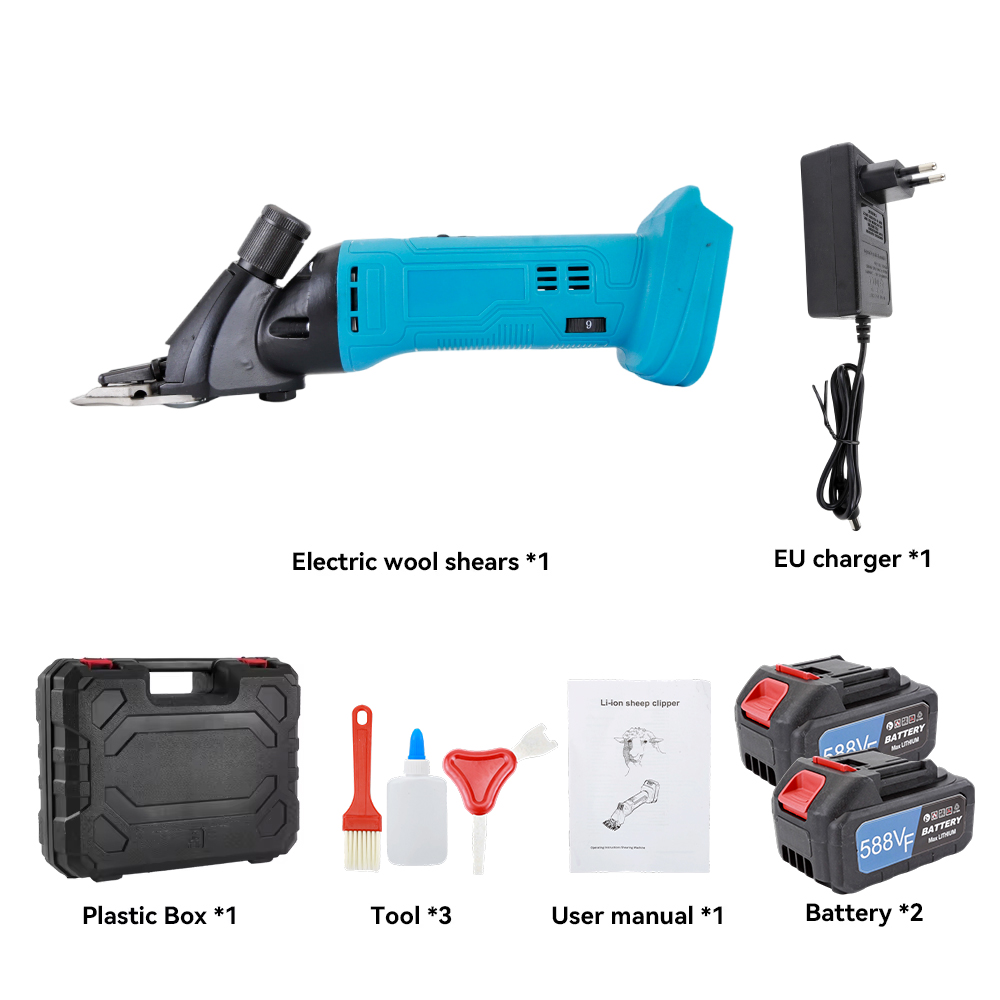 US standard wool shears   charging cable   2 batteries
