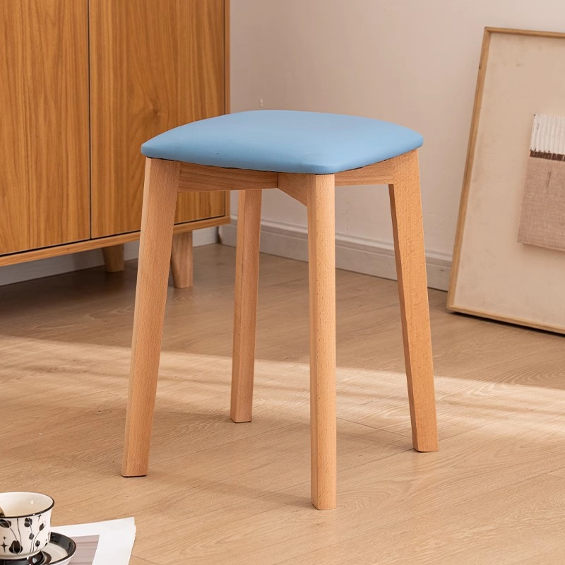 [original wood color] soft-packed light blue square stool [soft-packed with latex content]