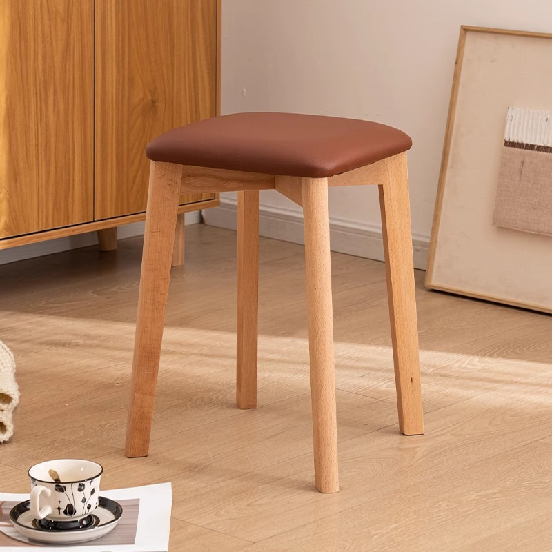 wood color  soft-packed chocolate-colored square stool