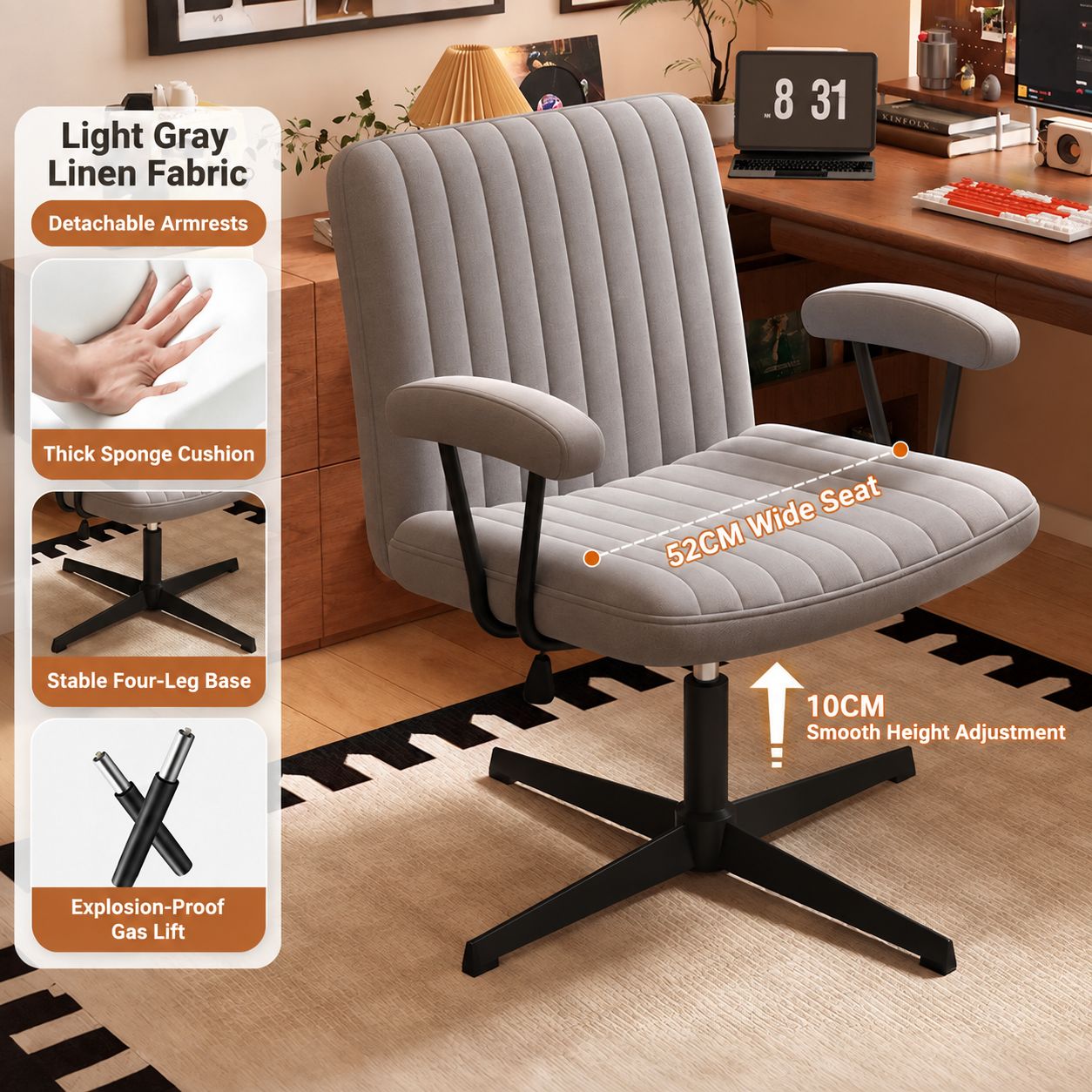 Light gray cotton and linen chair surface [cross steel feet]