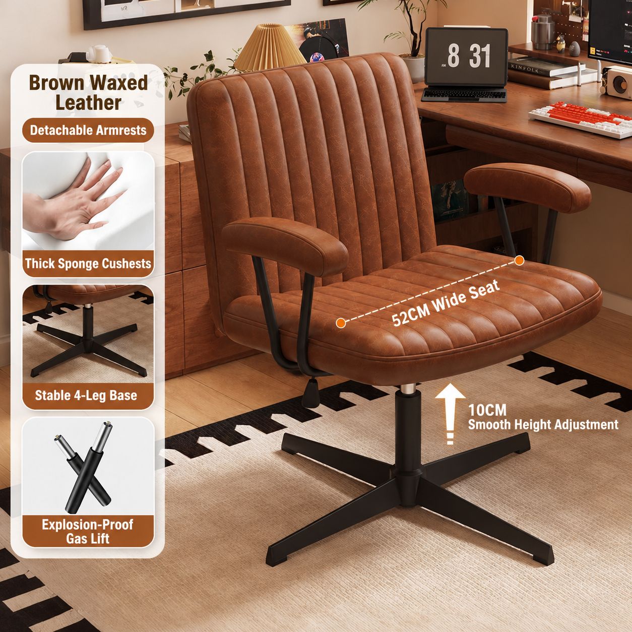 Brown oil wax leather chair surface [cross steel feet]