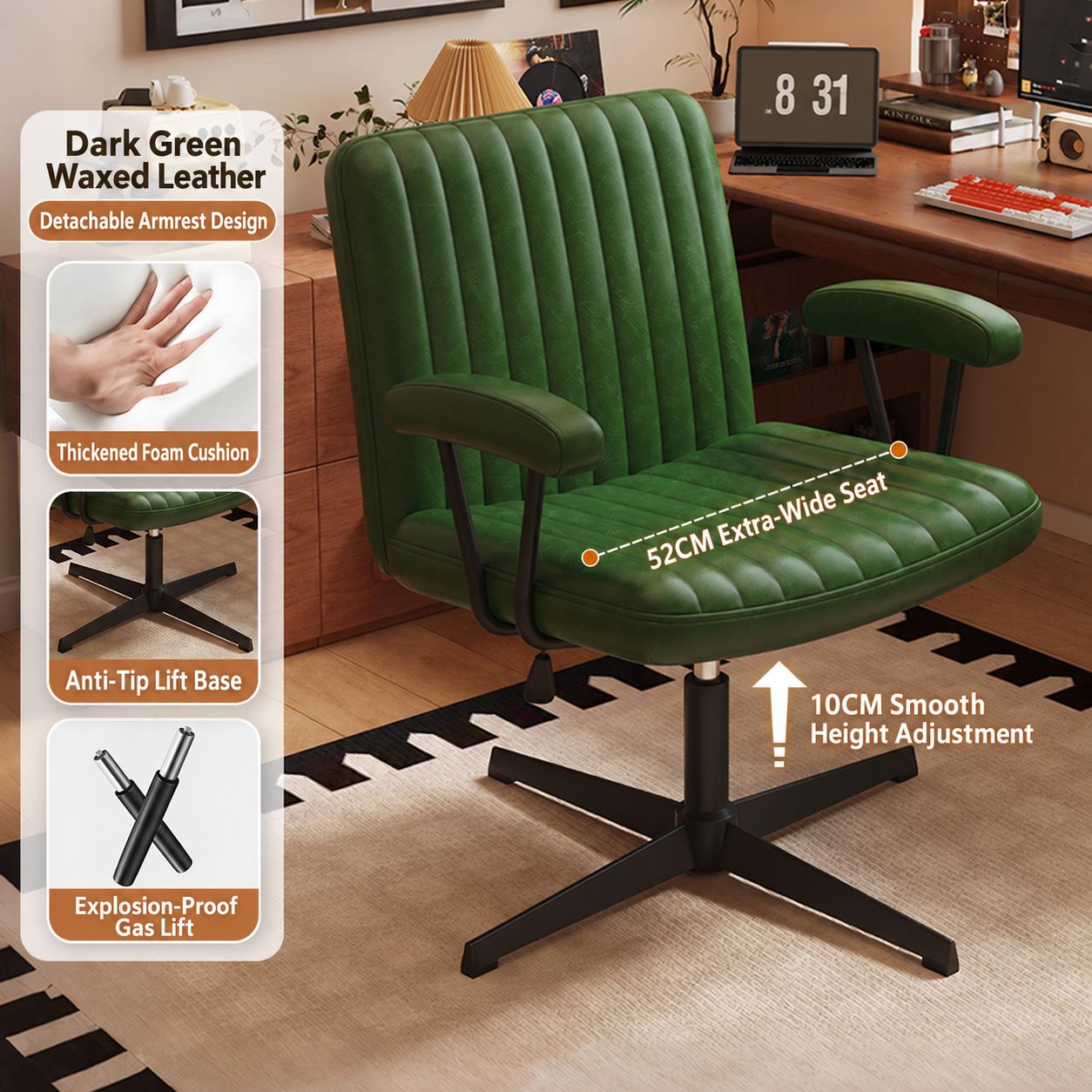Green oil wax leather chair surface [cross steel feet]