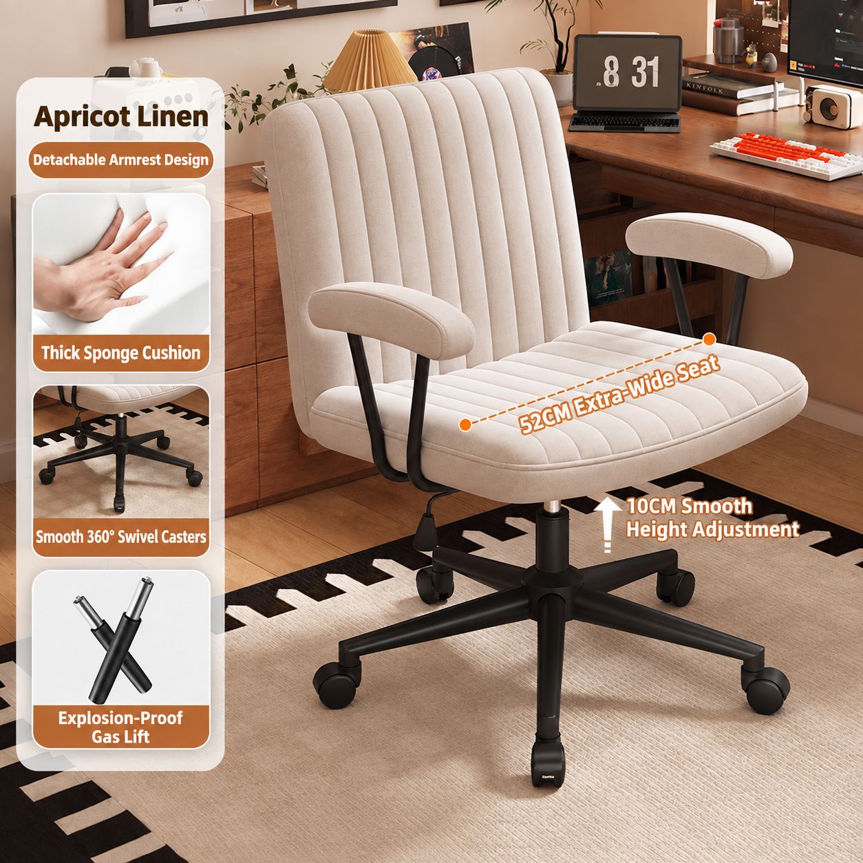 Apricot cotton and linen chair surface [black steel feet]