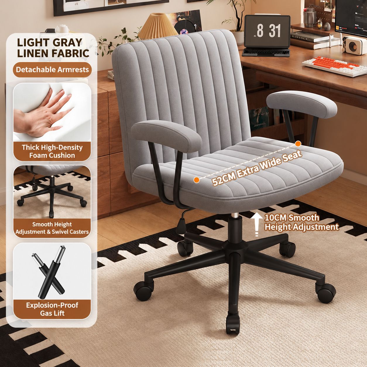 Light gray cotton and linen seat [black steel feet]