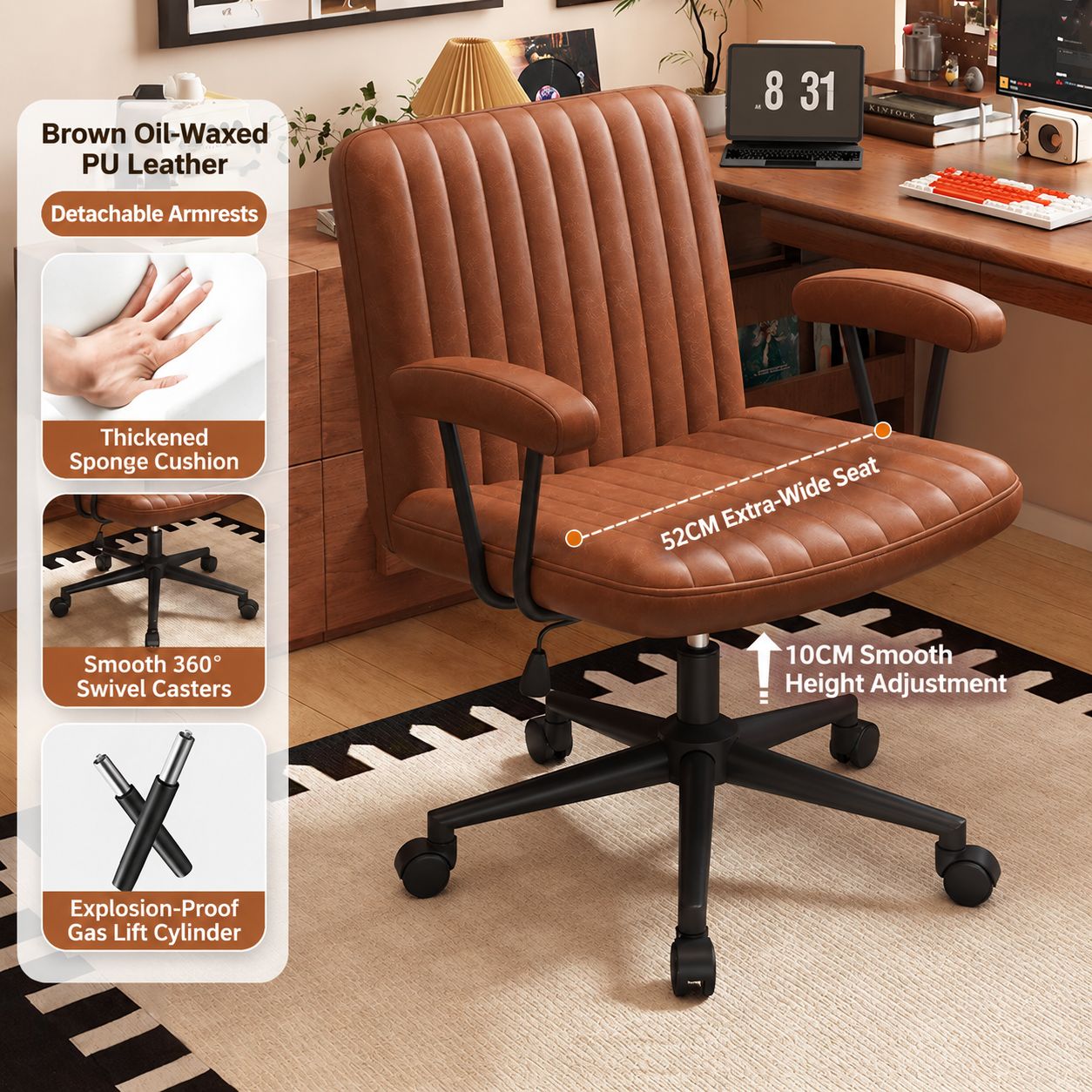 Brown oil wax leather seat [black steel feet]