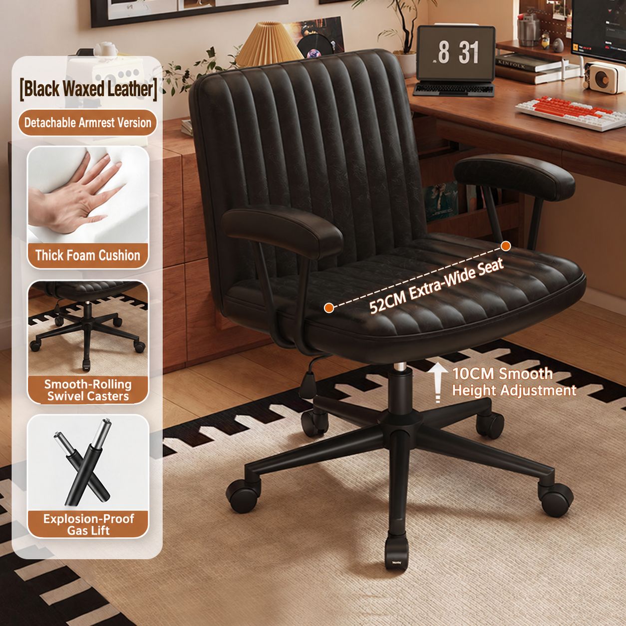 Black oil wax leather seat [black steel feet]