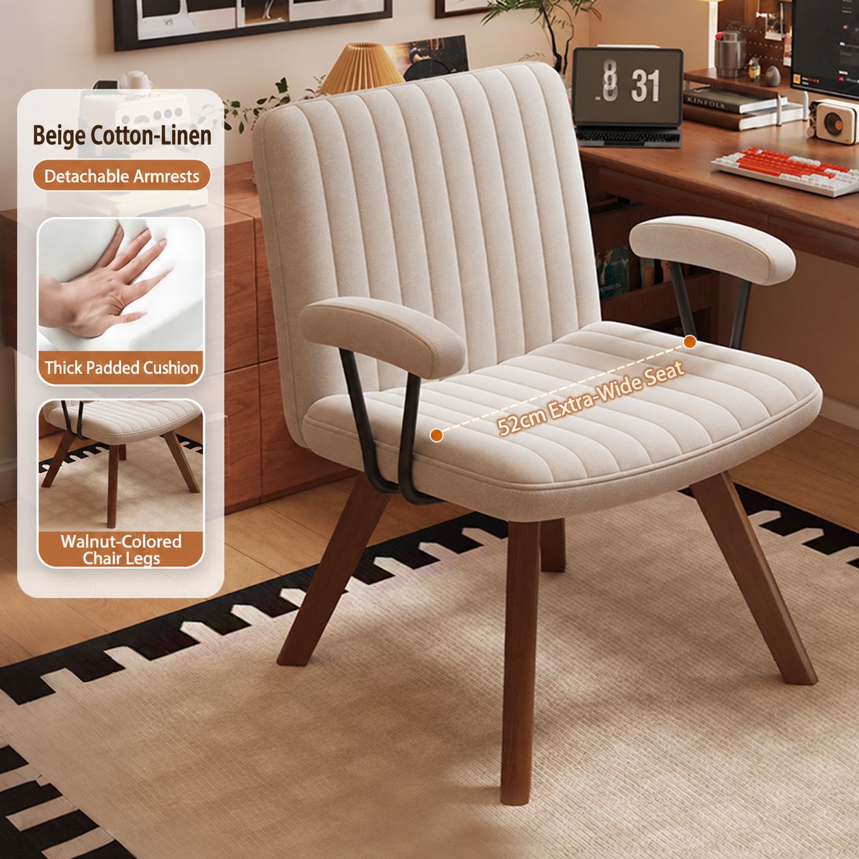 Apricot cotton and linen chair surface [walnut wood legs]