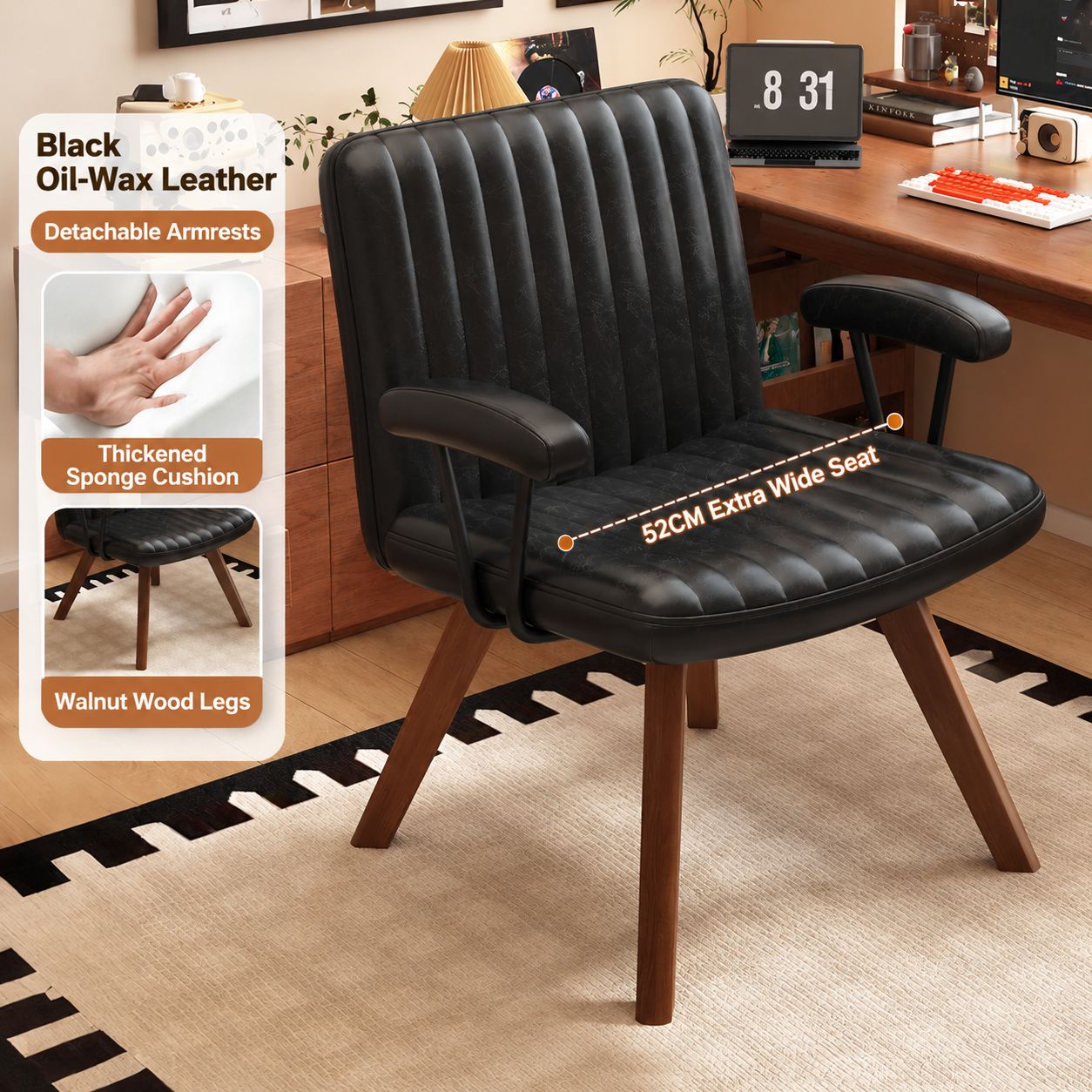 Black oil wax leather chair surface [walnut wood legs]