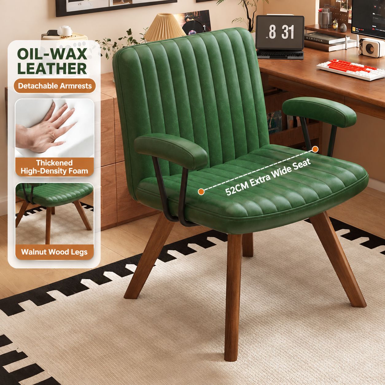 Green oil wax leather chair surface [walnut wood legs]