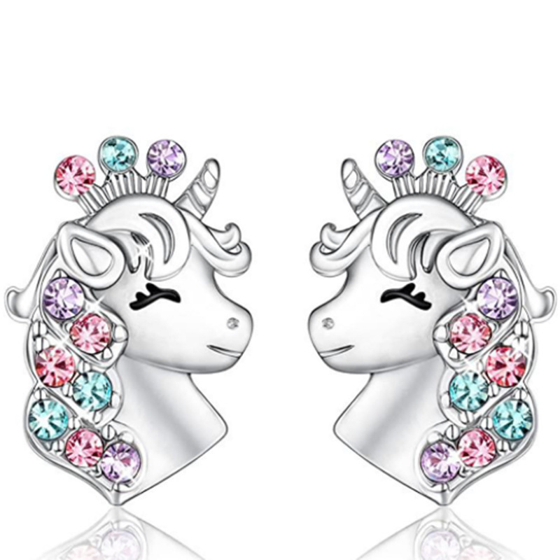 5:Women's crown unicorn Silver (ear studs)