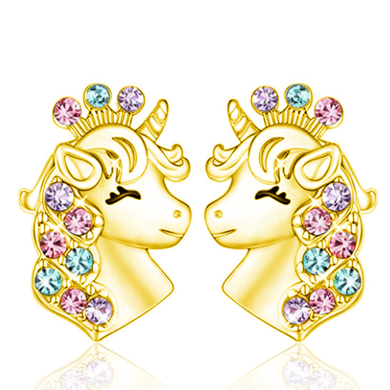 6:Women's crown unicorn Gold (ear studs)