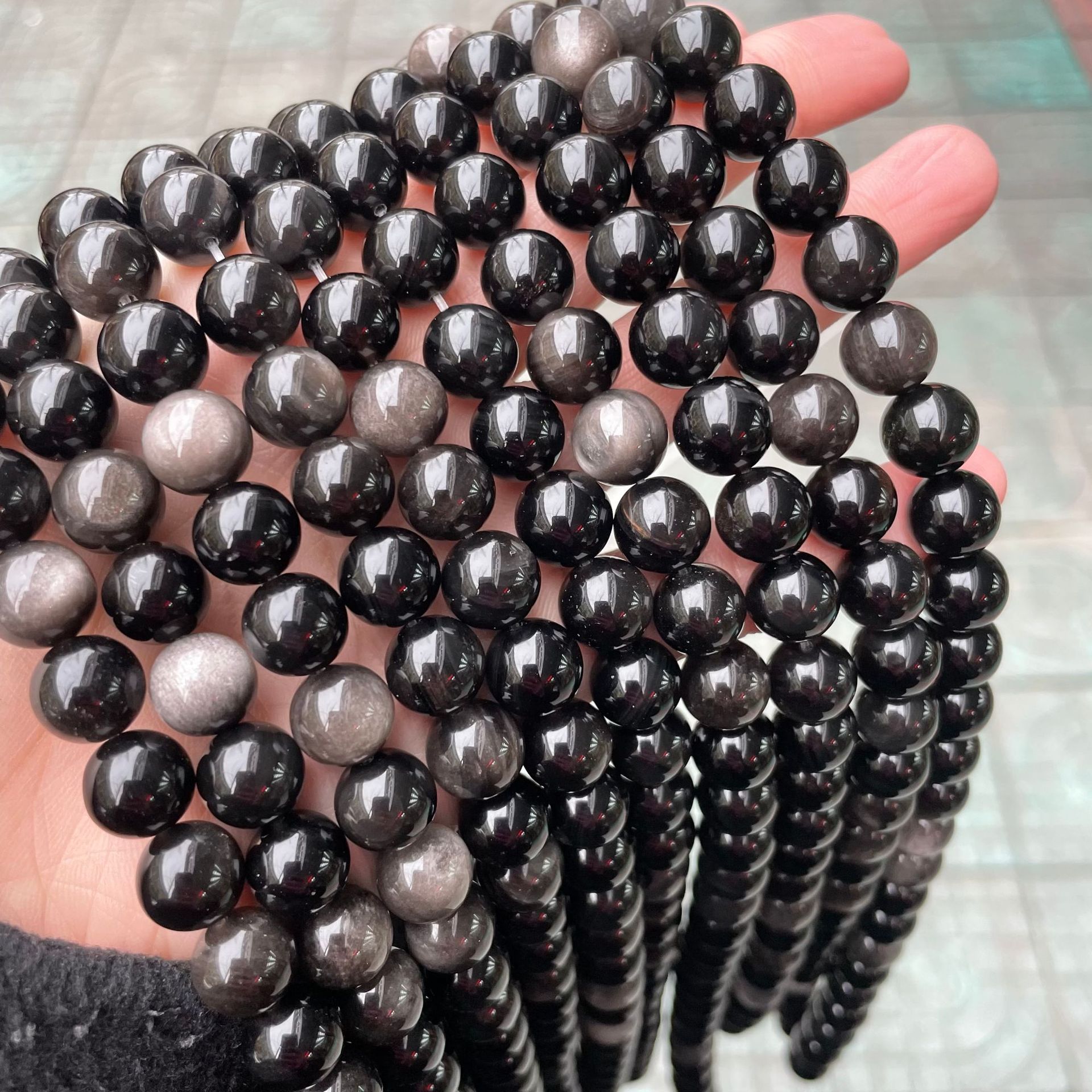 Natural Silver obsidian 4mm [about 95 pieces]