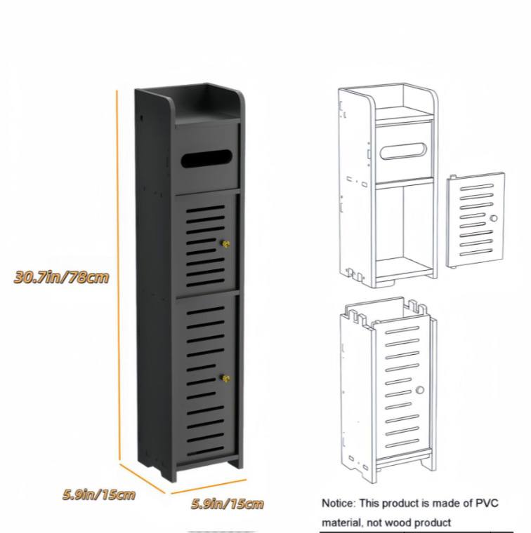 Black 80cm high 15x15cm double-door vertical storage cabinet