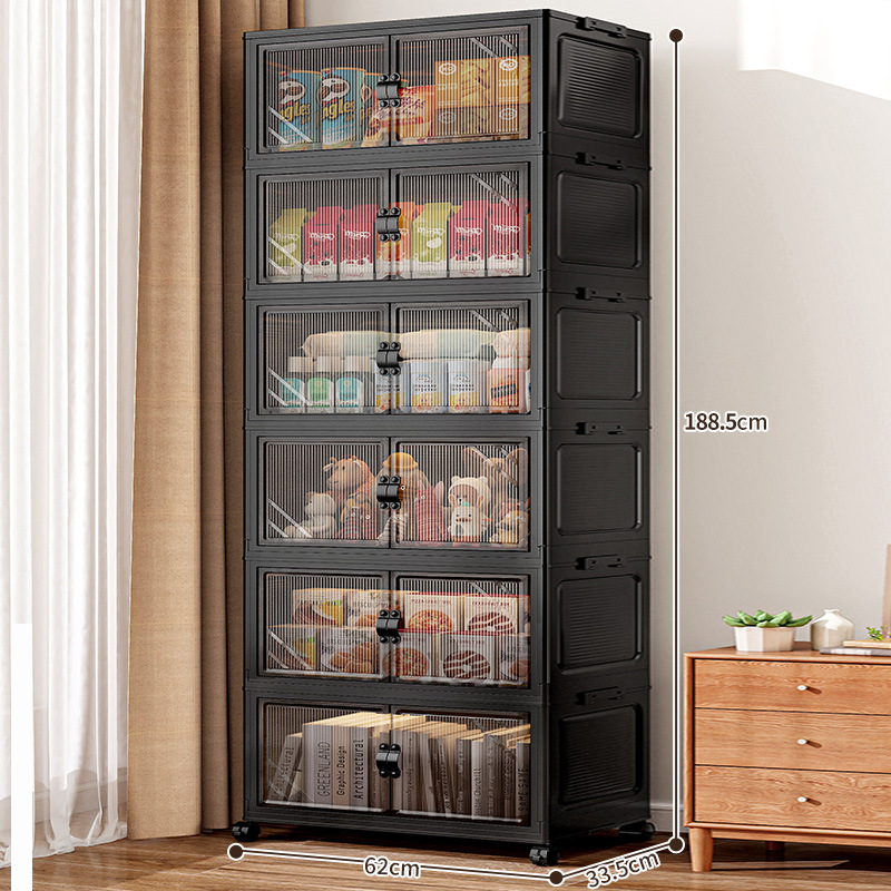 62cm wide (striped) faux leather handle folding storage box, six-tier (with universal wheels)