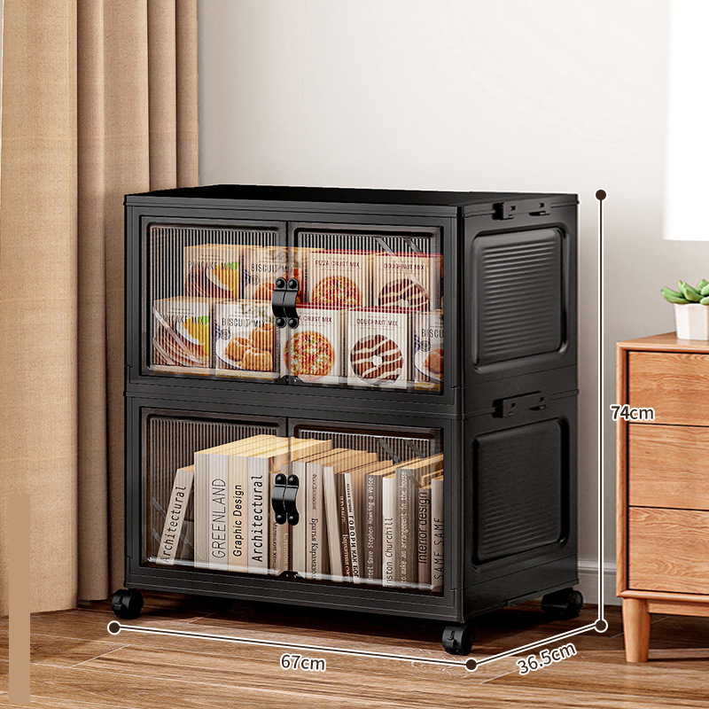 67cm wide (striped) faux leather handle folding storage box with two layers (and universal wheels)