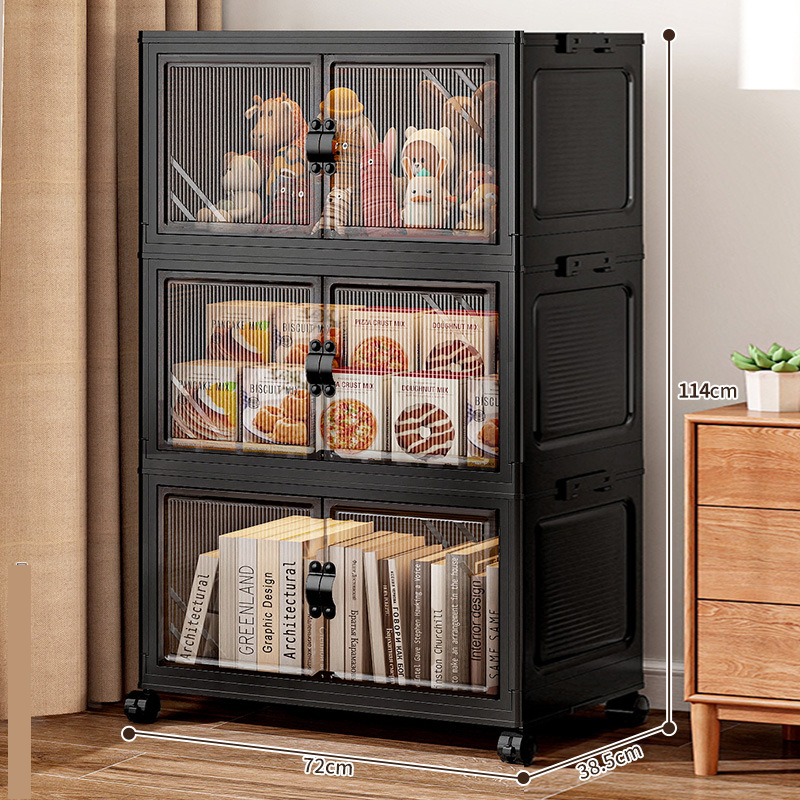 72cm wide (striped) faux leather handle collapsible storage box - three tier (with universal wheels)