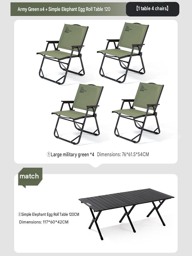 [picnic party] military green chairs*4 black egg roll table 120cm