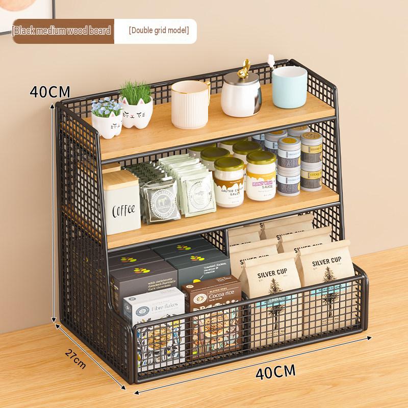 Black frame, natural wood color, medium size with compartments - comes with side hooks