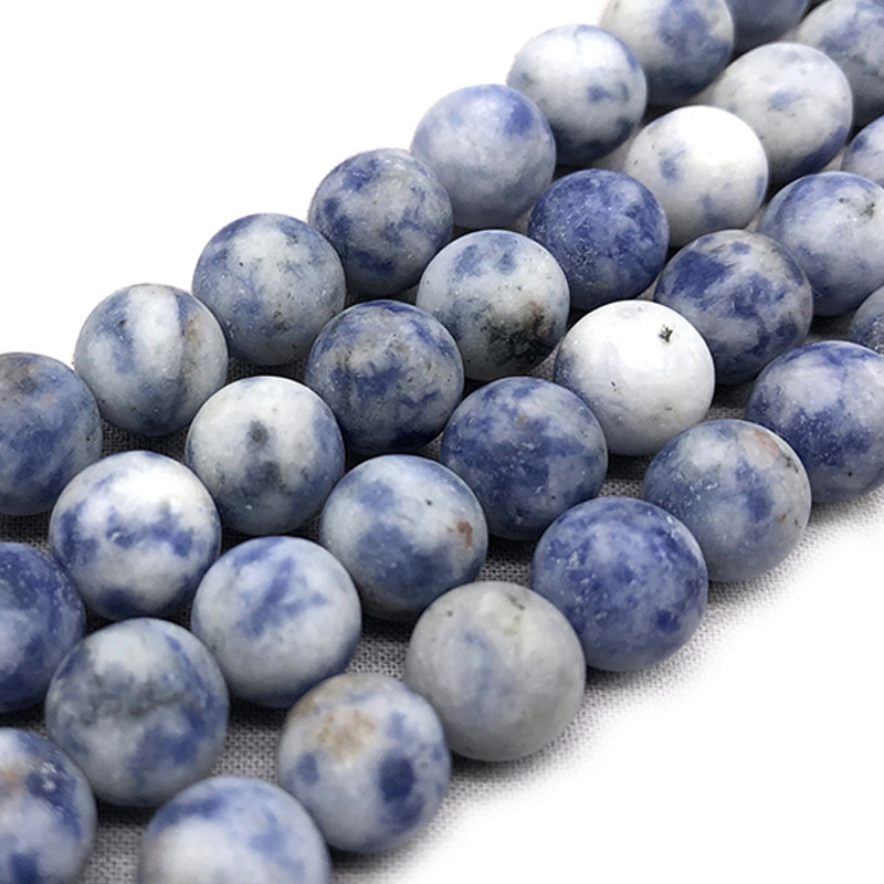 B78 Matte-White Blue Dots 8mm/45pcs