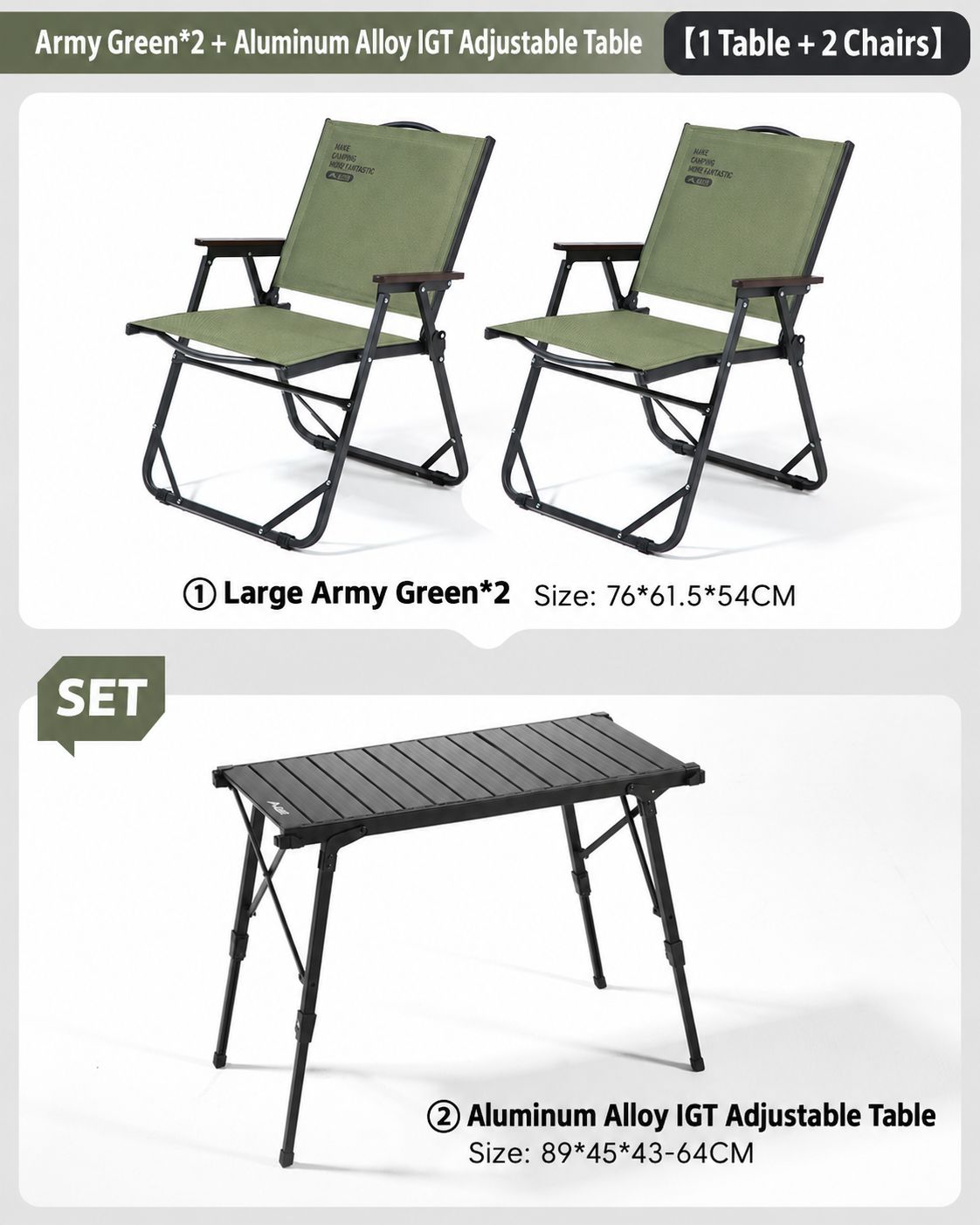 [double package] military green chair*2 aluminum alloy igt lift table*1