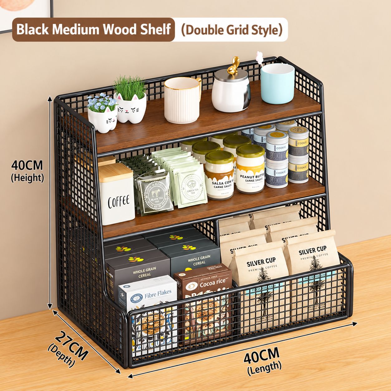 Black frame, walnut-colored medium-sized compartment - comes with side hook