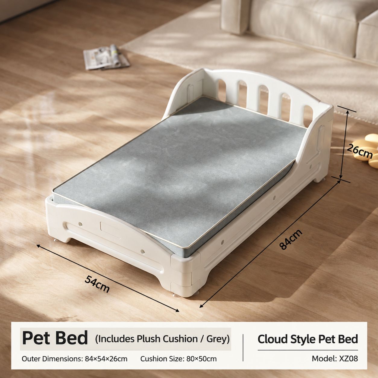 Cloud style pet bed (matching breathable cushion/grey)