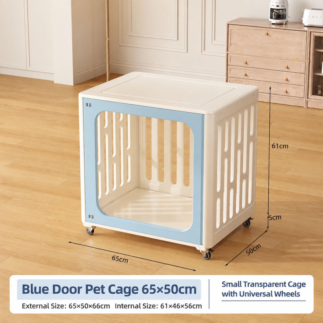 Small transparent cage-blue door