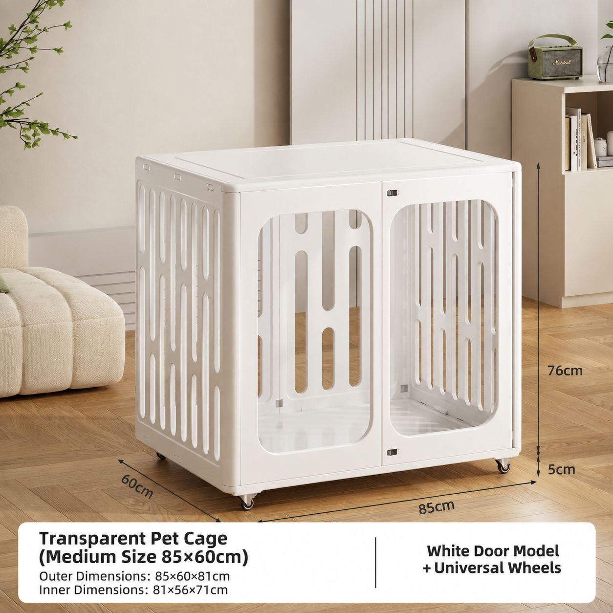 Medium transparent cage-white door