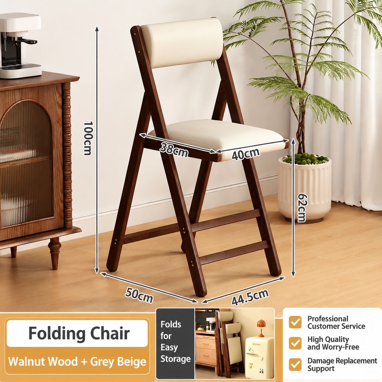 Nakajima chair 62 - walnut folding chair - gray cushion