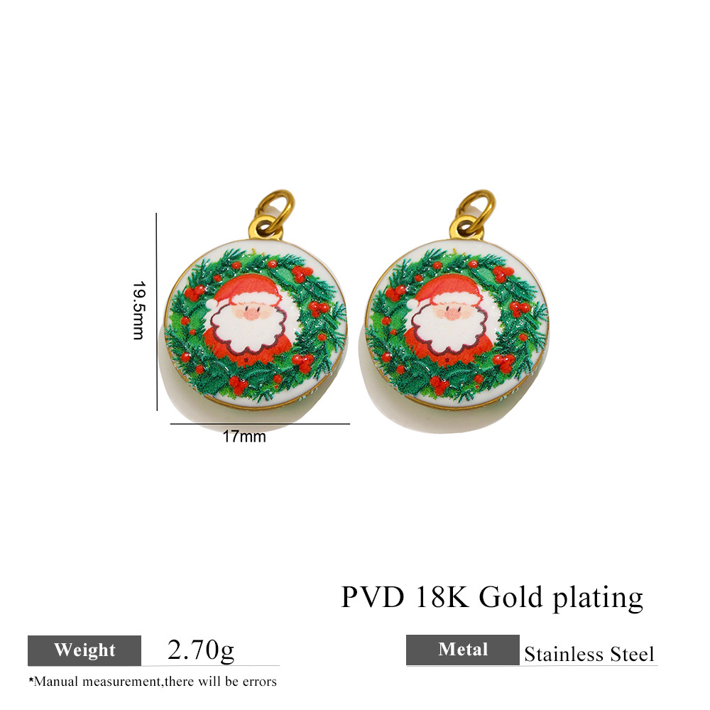 10:Gold round santa green wreath pendant