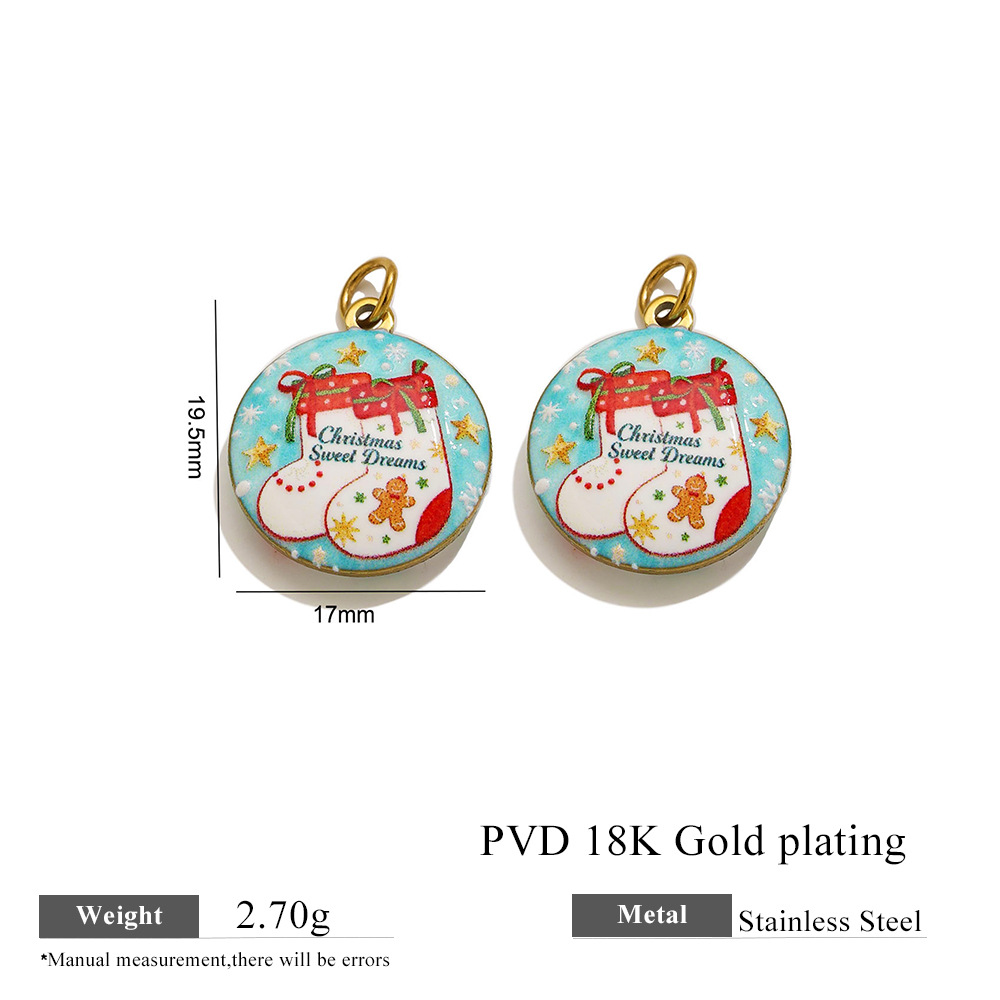 11:Gold round christmas stocking gingerbread man letter pendant
