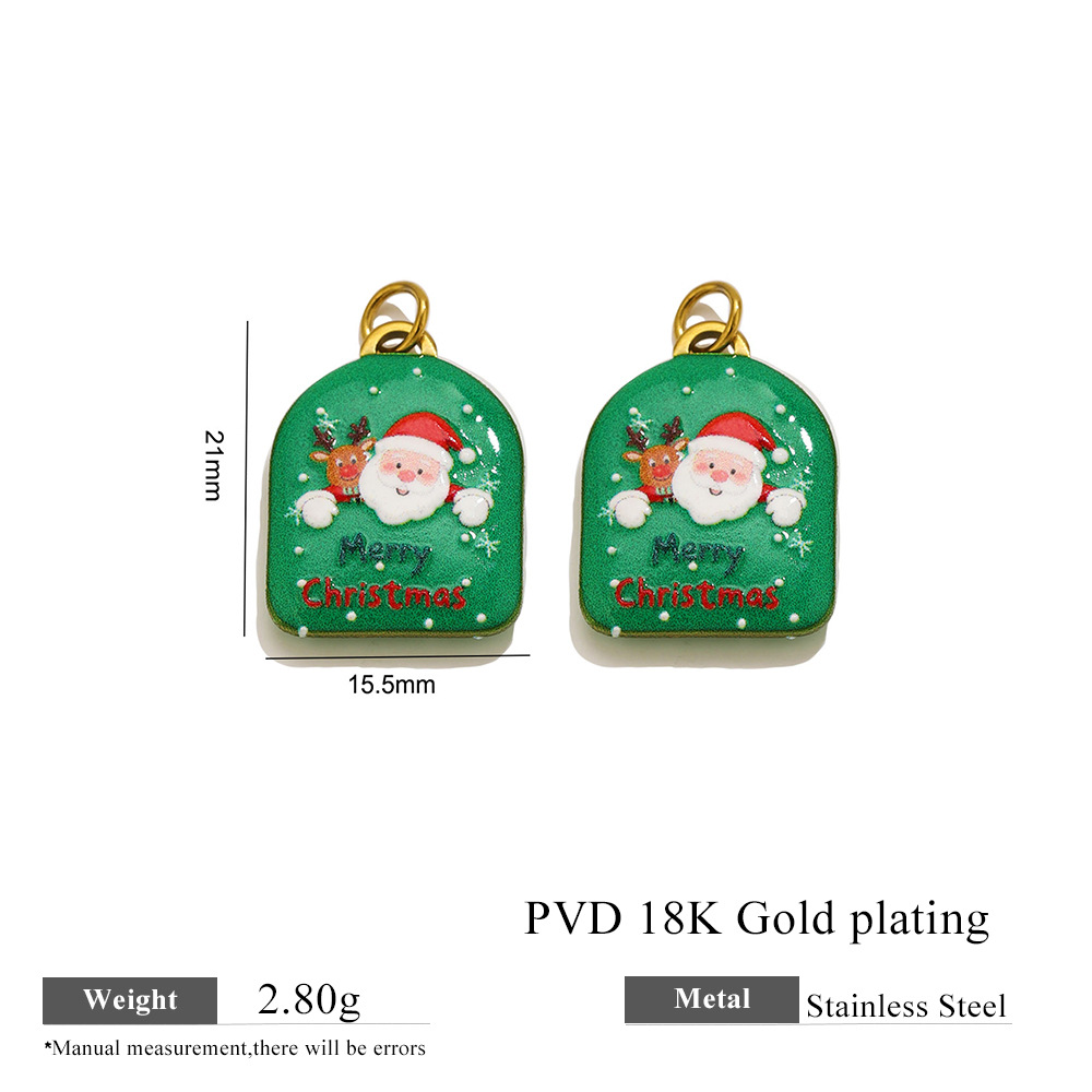 13:Golden green archway santa reindeer enamel pendant