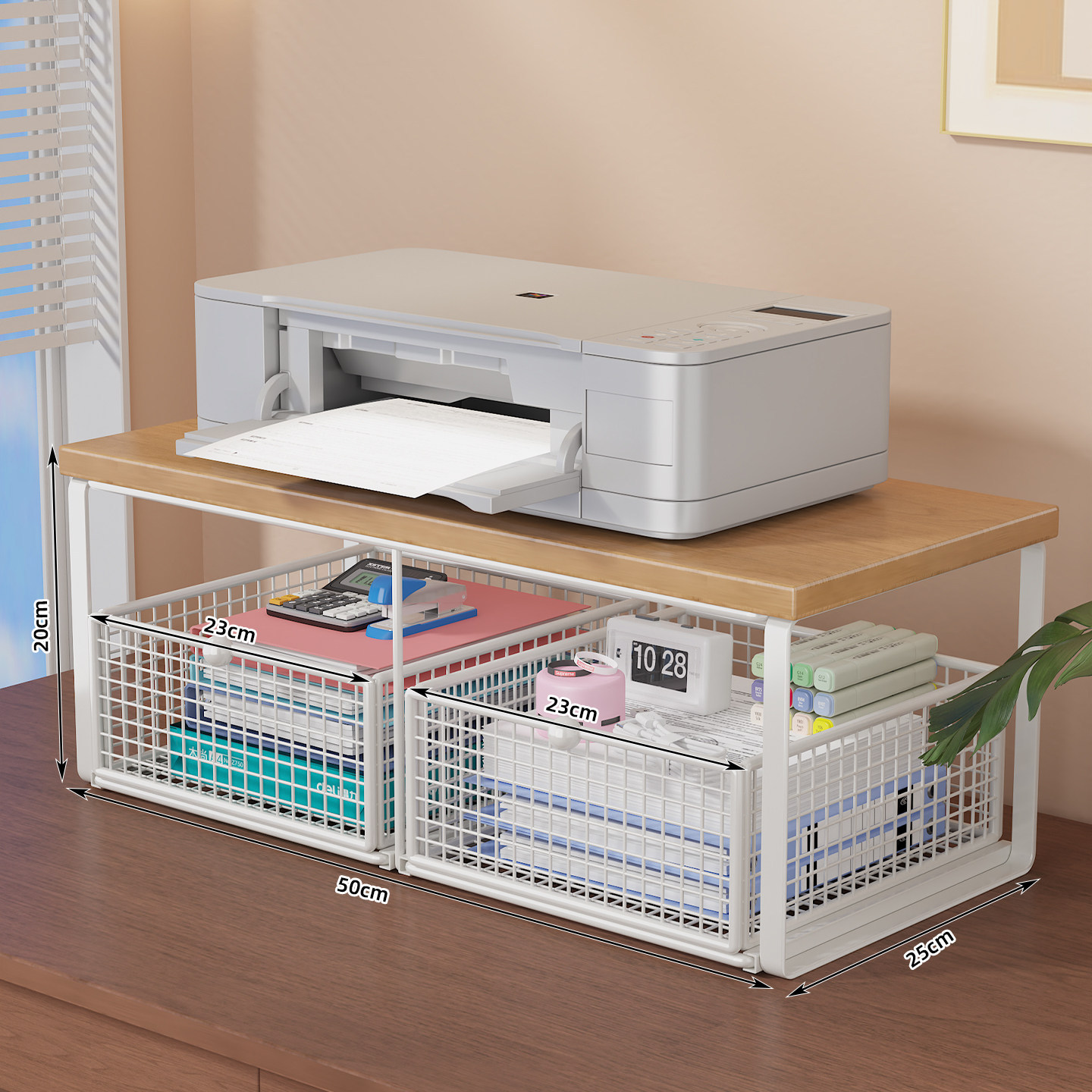 White shelf + original wooden board [double drawer]