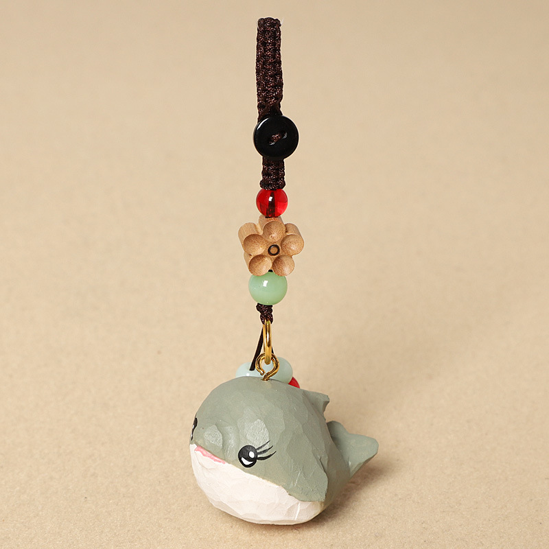 Wood carving light gray dolphin-peach wood plum bl