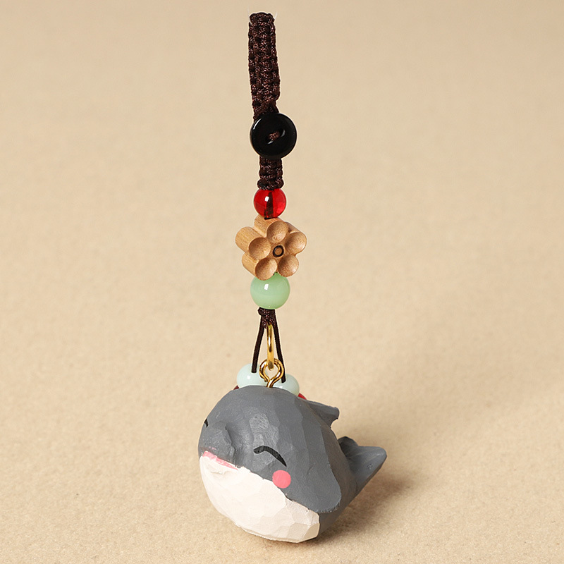Wood carving gray dolphin-peach wood plum blossom