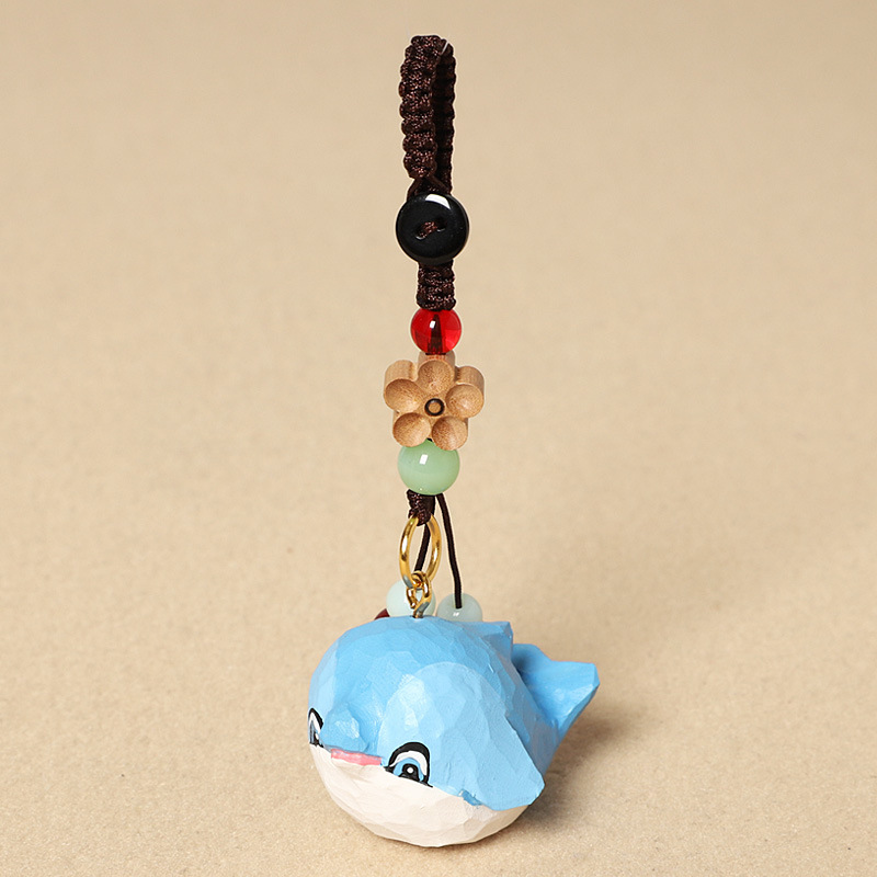 Wood carving blue dolphin-peach wood plum blossom