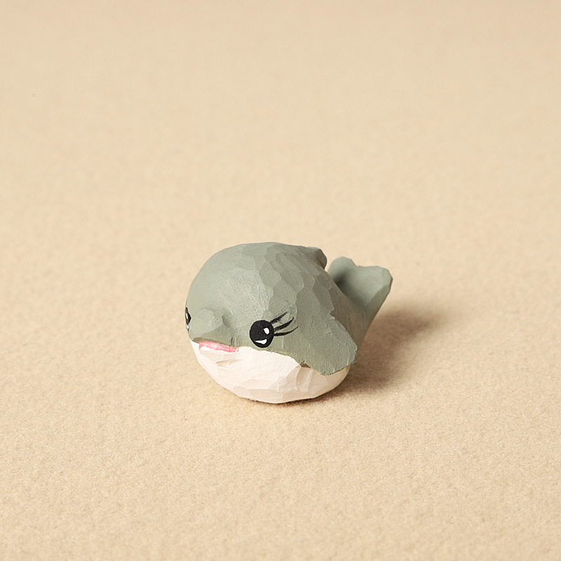 1:Wood carving light gray dolphin-single ornament