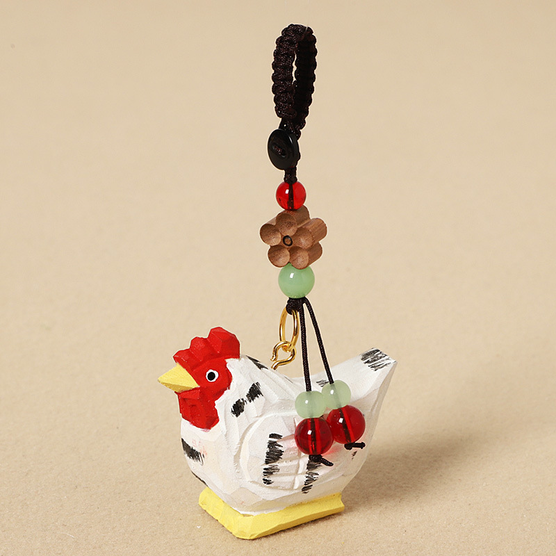 Wood Carving White Chick - Peach Wood Plum Blossom