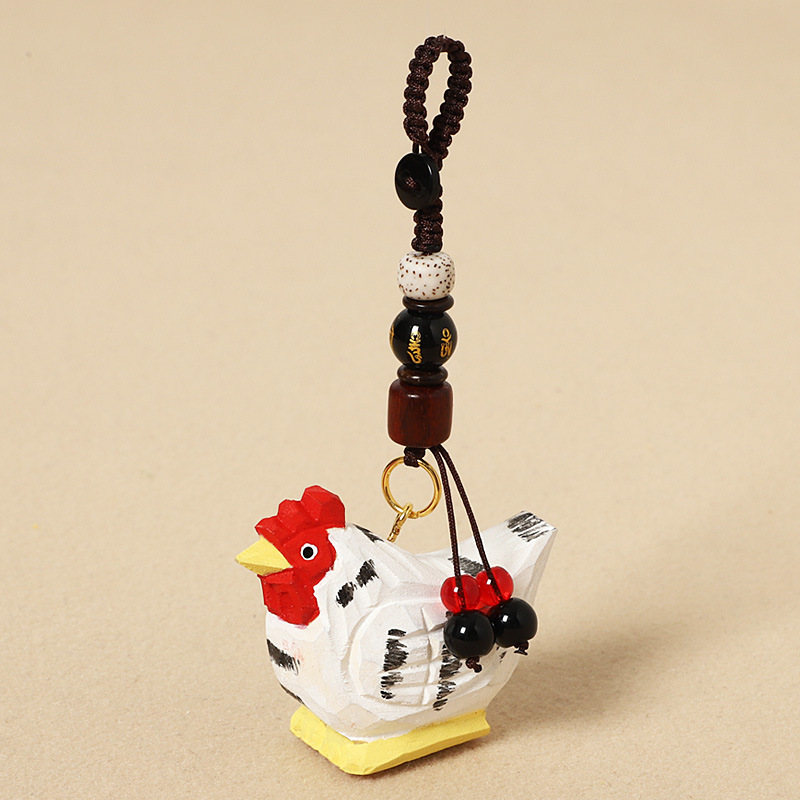 Wood-carved white chick - Six-character mantra ver